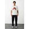 MARSiLYAN- Unisex Baskılı Oversize T-Shirt - Beyaz