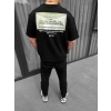 MARSiLYAN- Unisex Baskılı Oversize T-Shirt - Siyah