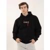 MARSiLYAN- Unisex Baskılı Oversize Üç İplik Kapüşonlu Sweatshirt - Siyah