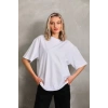 MARSiLYAN- Unisex Bisiklet Yaka 20/1 Düz Oversize T-Shirt - Beyaz