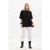 MARSiLYAN- Unisex Bisiklet Yaka 20/1 Düz Oversize T-Shirt - Siyah
