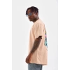 MARSiLYAN- Unisex Bisiklet Yaka Baskılı Oversize T-Shirt - Bej
