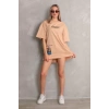 MARSiLYAN- Unisex Bisiklet Yaka Baskılı Oversize T-Shirt - Bej