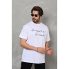 MARSiLYAN- Unisex Bisiklet Yaka Baskılı Oversize T-Shirt - Beyaz