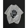 MARSiLYAN- Unisex Bisiklet Yaka Baskılı Oversize T-Shirt - Beyaz