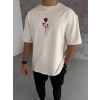 MARSiLYAN- Unisex Bisiklet Yaka Baskılı Oversize T-Shirt - Beyaz