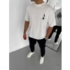 MARSiLYAN- Unisex Bisiklet Yaka Baskılı Oversize T-Shirt - Beyaz