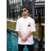 MARSiLYAN- Unisex Bisiklet Yaka Baskılı Oversize T-Shirt - Beyaz