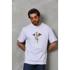 MARSiLYAN- Unisex Bisiklet Yaka Baskılı Oversize T-Shirt - Beyaz