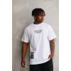 MARSiLYAN- Unisex Bisiklet Yaka Baskılı Oversize T-Shirt - Beyaz