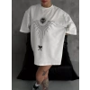MARSiLYAN- Unisex Bisiklet Yaka Baskılı Oversize T-Shirt - Beyaz