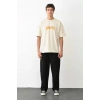 MARSiLYAN- Unisex Bisiklet Yaka Baskılı Oversize T-Shirt - Beyaz