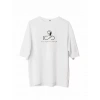 MARSiLYAN- Unisex Bisiklet Yaka Baskılı Oversize T-Shirt - Beyaz