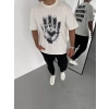 MARSiLYAN- Unisex Bisiklet Yaka Baskılı Oversize T-Shirt - Beyaz