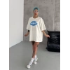 MARSiLYAN- Unisex Bisiklet Yaka Baskılı Oversize T-Shirt - Beyaz