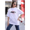 MARSiLYAN- Unisex Bisiklet Yaka Baskılı Oversize T-Shirt - Beyaz