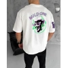MARSiLYAN- Unisex Bisiklet Yaka Baskılı Oversize T-Shirt - Beyaz