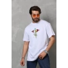 MARSiLYAN- Unisex Bisiklet Yaka Baskılı Oversize T-Shirt - Beyaz