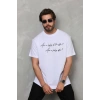 MARSiLYAN- Unisex Bisiklet Yaka Baskılı Oversize T-Shirt - Beyaz