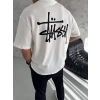 MARSiLYAN- Unisex Bisiklet Yaka Baskılı Oversize T-Shirt - Beyaz