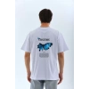 MARSiLYAN- Unisex Bisiklet Yaka Baskılı Oversize T-Shirt - Beyaz