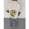 MARSiLYAN- Unisex Bisiklet Yaka Baskılı Oversize T-Shirt - Beyaz