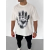 MARSiLYAN- Unisex Bisiklet Yaka Baskılı Oversize T-Shirt - Beyaz