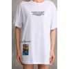 MARSiLYAN- Unisex Bisiklet Yaka Baskılı Oversize T-Shirt - Beyaz