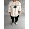 MARSiLYAN- Unisex Bisiklet Yaka Baskılı Oversize T-Shirt - Beyaz