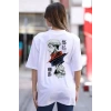 MARSiLYAN- Unisex Bisiklet Yaka Baskılı Oversize T-Shirt - Beyaz