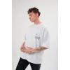 MARSiLYAN- Unisex Bisiklet Yaka Baskılı Oversize T-Shirt - Beyaz