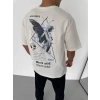MARSiLYAN- Unisex Bisiklet Yaka Baskılı Oversize T-Shirt - Beyaz