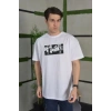 MARSiLYAN- Unisex Bisiklet Yaka Baskılı Oversize T-Shirt - Beyaz