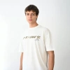 MARSiLYAN- Unisex Bisiklet Yaka Baskılı Oversize T-Shirt - Beyaz