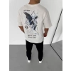 MARSiLYAN- Unisex Bisiklet Yaka Baskılı Oversize T-Shirt - Beyaz