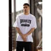 MARSiLYAN- Unisex Bisiklet Yaka Baskılı Oversize T-Shirt - Beyaz