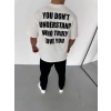 MARSiLYAN- Unisex Bisiklet Yaka Baskılı Oversize T-Shirt - Beyaz