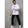 MARSiLYAN- Unisex Bisiklet Yaka Baskılı Oversize T-Shirt - Beyaz