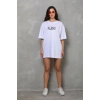 MARSiLYAN- Unisex Bisiklet Yaka Baskılı Oversize T-Shirt - Beyaz