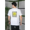 MARSiLYAN- Unisex Bisiklet Yaka Baskılı Oversize T-Shirt - Beyaz
