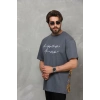 MARSiLYAN- Unisex Bisiklet Yaka Baskılı Oversize T-Shirt - Füme