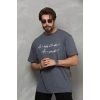 MARSiLYAN- Unisex Bisiklet Yaka Baskılı Oversize T-Shirt - Füme