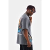 MARSiLYAN- Unisex Bisiklet Yaka Baskılı Oversize T-Shirt - Gri