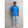 MARSiLYAN- Unisex Bisiklet Yaka Baskılı Oversize T-Shirt - Mavi