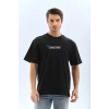 MARSiLYAN- Unisex Bisiklet Yaka Baskılı Oversize T-Shirt - Siyah
