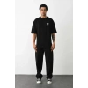 MARSiLYAN- Unisex Bisiklet Yaka Baskılı Oversize T-Shirt - Siyah