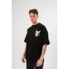 MARSiLYAN- Unisex Bisiklet Yaka Baskılı Oversize T-Shirt - Siyah