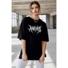 MARSiLYAN- Unisex Bisiklet Yaka Baskılı Oversize T-Shirt - Siyah