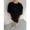 MARSiLYAN- Unisex Bisiklet Yaka Baskılı Oversize T-Shirt - Siyah