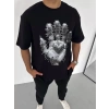MARSiLYAN- Unisex Bisiklet Yaka Baskılı Oversize T-Shirt - Siyah